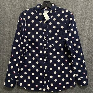 NWT Gap Fitted Boyfriend Shirt Womens S Navy Blue Polka Dot Fox Cotton Button Up